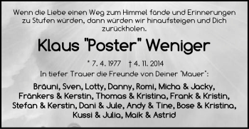 Traueranzeige von Klaus Weniger von Pegnitz-Zeitung